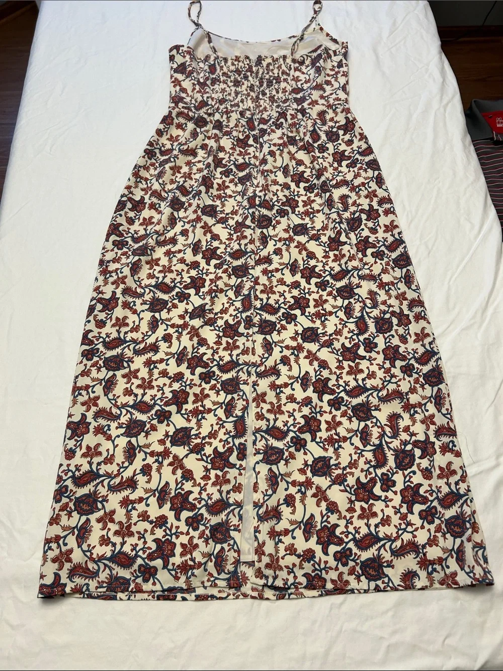 Abercrombie & Fitch Cream Floral Maxi Dress Red Navy Print Size L
